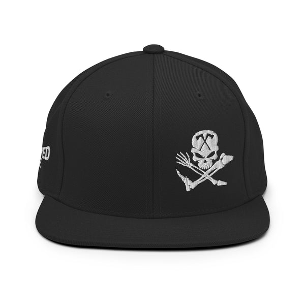 Skull and Limbs - Snapback Flat Brim Hat, Black