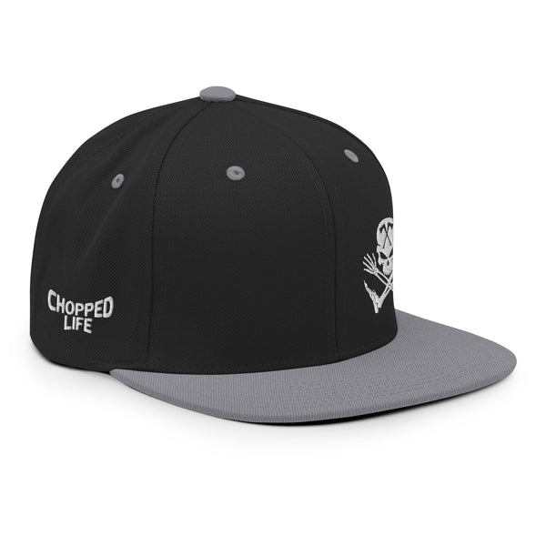 Skull and Limbs - Snapback Flat Brim Hat, Black w/Grey Brim