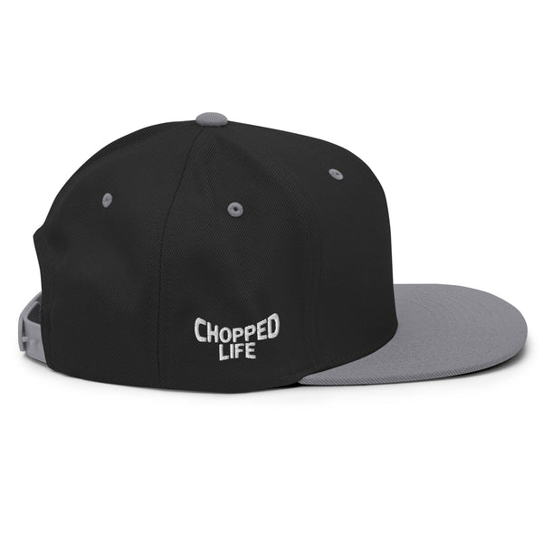 Skull and Limbs - Snapback Flat Brim Hat, Black w/Grey Brim