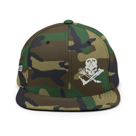 Skull and Limbs - Snapback Flat Brim Hat, Camo