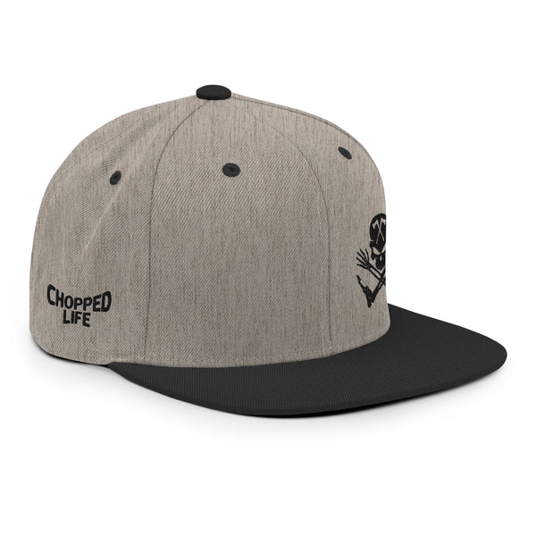 Skull and Limbs - Snapback Flat Brim Hat, Heather Grey w/Black Brim