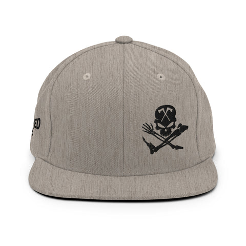 Skull and Limbs - Snapback Flat Brim Hat, Heather Grey