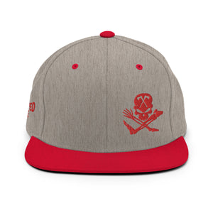 Skull and Limbs - Snapback Flat Brim Hat, Heather Grey w/Red Brim