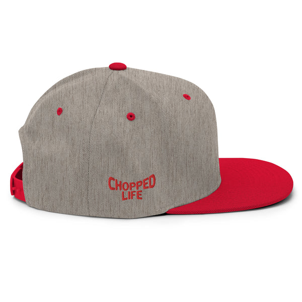 Skull and Limbs - Snapback Flat Brim Hat, Heather Grey w/Red Brim