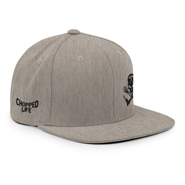 Skull and Limbs - Snapback Flat Brim Hat, Heather Grey