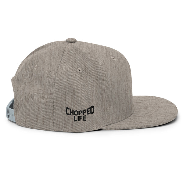 Skull and Limbs - Snapback Flat Brim Hat, Heather Grey