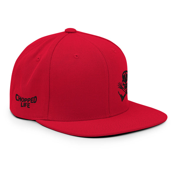 Skull and Limbs - Snapback Flat Brim Hat, Red